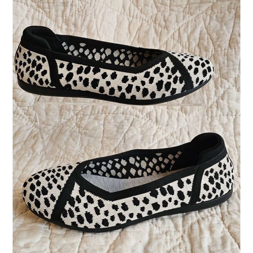 Clarks Cloudsteppers Shoes Fabric Ballet Flats Size 8.5W Black White Polka Dot